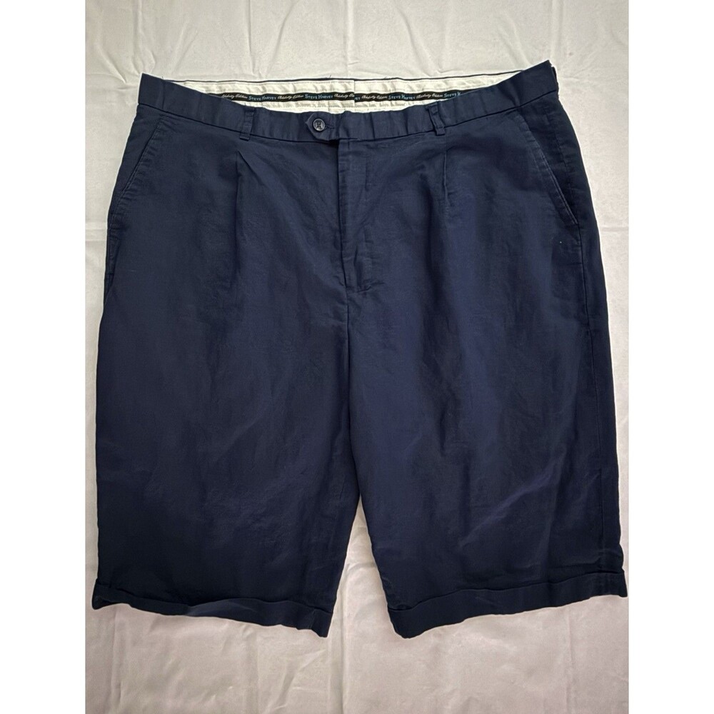 Steve Harvey Celebrity Edition Men's Shorts Cuffed Navy Blue Size 44 waist Linen